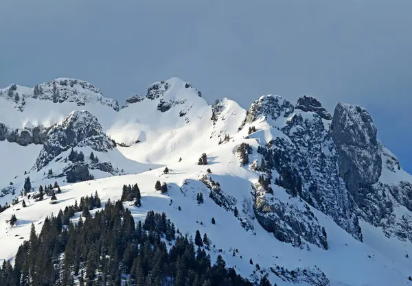 Χιονισμένη Αλπική Κορυφή Schwarzchopf 1949 Στην Οροσειρά Alpstein Και Στο — Φωτογραφία Αρχείου