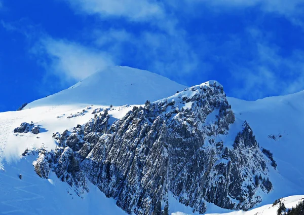 Χιονισμένη Αλπική Κορυφή Schofwispitz 1989 Στην Οροσειρά Alpstein Και Στο — Φωτογραφία Αρχείου