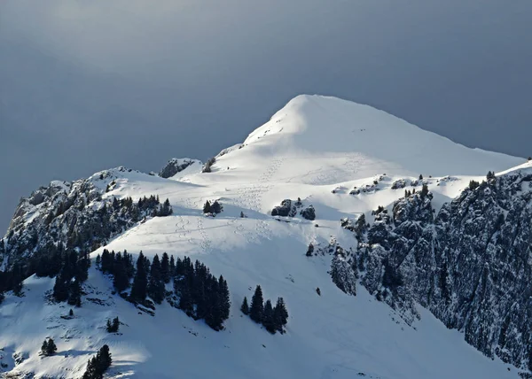 Pico Alpino Nevado Schofwisspitz 1989 Cordillera Alpstein Macizo Los Alpes —  Fotos de Stock