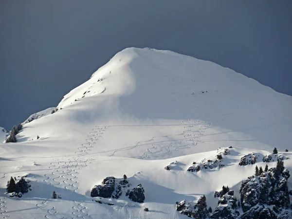 Snötäckta Alpina Bergstoppar Schofwisspitz 1989 Alpstein Bergskedja Och Appenzell Alperna — Stockfoto