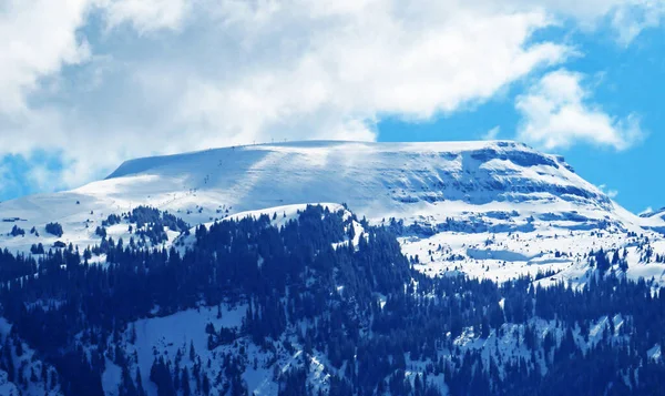 Śnieżny Szczyt Górski Gamserrugg Lub Gamser Rugg 2075 Paśmie Górskim — Zdjęcie stockowe
