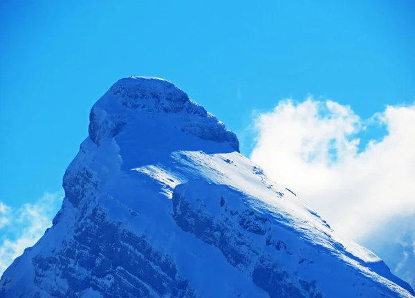 Snow Capped Alpine Peak Zuestoll 2234 Churfirsten Mountain Range Toggenburg — Stock Photo, Image