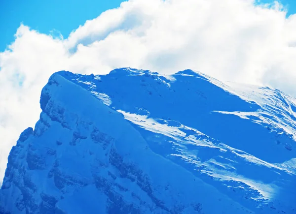 Pico Alpino Coberto Neve Brisi 2278 Cordilheira Churfirsten Entre Região — Fotografia de Stock