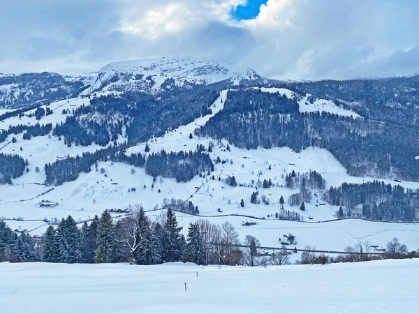 Vinter Snö Idyll Thur Floddal Eller Thurtal Mellan Alpstein Och — Stockfoto