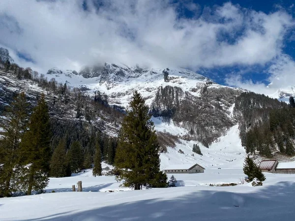 Заснеженная Альпийская Вершина Штосс Штосс 2112 Горном Массиве Альпштайн Массиве — стоковое фото