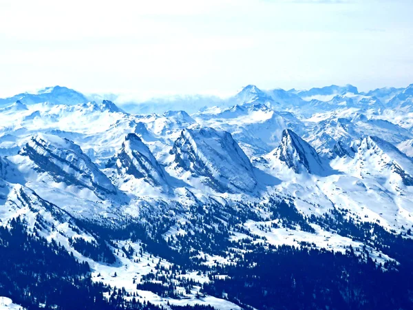 Alpes Nevados Cordilheira Alpina Suíça Churfirsten Churfuersten Maciço Dos Alpes — Fotografia de Stock