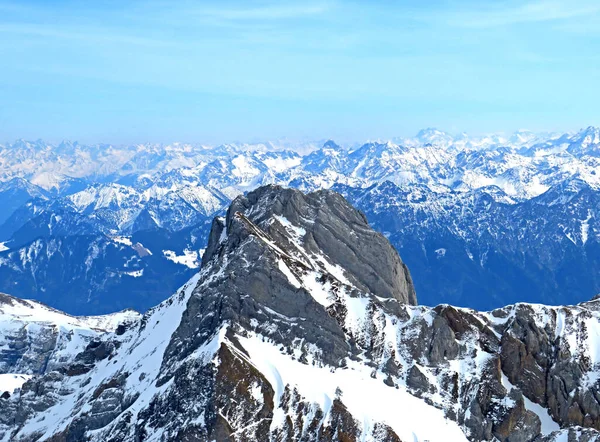 Kilátás Hófödte Alpesi Csúcsra Altmann 2435 Alpesi Hegységben Appenzell Alpokban — Stock Fotó