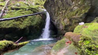 Aberenbach deresi veya Alpine Gölü yakınlarındaki Aberenbachfall şelalesi (Waegitalersee), Innerthal - Schwyz Kantonu, İsviçre (Schweiz)