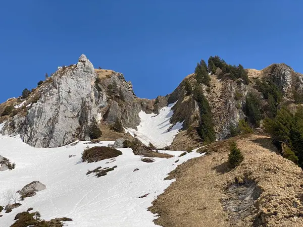 Pico Rochoso Dejenstogg Dejenstock 2022 Cordilheira Dos Alpes Glarus Sobre — Fotografia de Stock