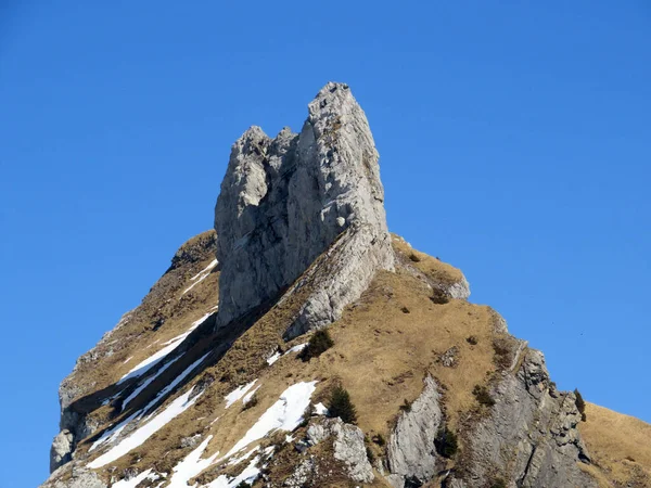 Skalisty Szczyt Dejenstogg Lub Dejenstock 2022 Alpach Glarskich Nad Jeziorem — Zdjęcie stockowe