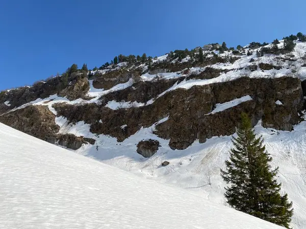 Χιονισμένη Πέτρινη Κορυφή Chammlenen Chaemmlenen Στην Οροσειρά Glarus Alps Πάνω — Φωτογραφία Αρχείου