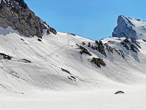 Tající Sněhová Pokrývka Brzké Jarní Prostředí Alpském Údolí Seeboden Horském — Stock fotografie