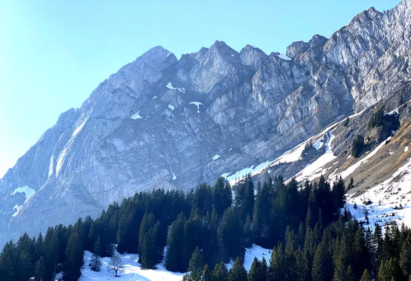 位于Glarus阿尔卑斯山山脉 Klontalersee Kloentalersee 水库湖和Klontal Alpine山谷 瑞士Glarus州 Schweiz的落基峰Ochsenchopf 2179米 — 图库照片
