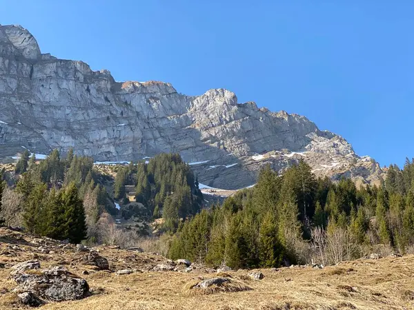 Torberg Pico Rochoso 2104 Cordilheira Dos Alpes Glarus Sobre Lago — Fotografia de Stock
