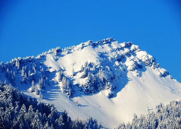Ijental Vadisi 'nde ve Obertoggenburg bölgesinde yer alan Speermuerli (veya Speermuerli, 1745 m) karlı dağ zirvesi, Nesslau - İsviçre / İsviçre' nin St. Gallen Kantonu)