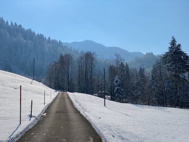 Obertoggenburg Vadisi 'nin yukarısındaki kırsal dağlık yol boyunca ve Alpstein dağ sırasının yamaçlarında - Nesslau, İsviçre (Schweiz)