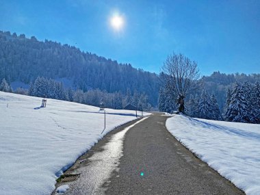 Obertoggenburg Vadisi 'nin yukarısındaki kırsal dağlık yol boyunca ve Alpstein dağ sırasının yamaçlarında - Nesslau, İsviçre (Schweiz)