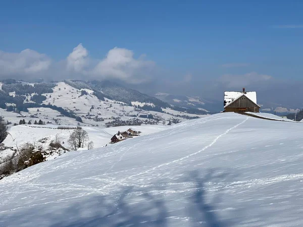 Neige Hivernale Idyllique Dans Vallée Thur Thurtal Entre Les Massifs — Photo