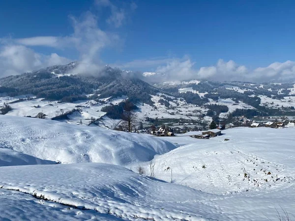 Nieve Invierno Idilio Valle Del Río Thur Thurtal Entre Los —  Fotos de Stock