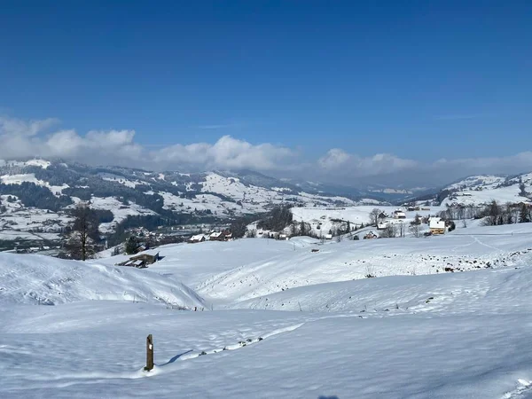 Neige Hivernale Idyllique Dans Vallée Thur Thurtal Entre Les Massifs — Photo