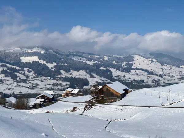 アルプシュタイン山とチュルファーテン山塊の間のサウル川渓谷 またはツュルタル の冬の雪のアイドル ネスラウ オーバートッゲンブルク地域 スイス スイス — ストック写真