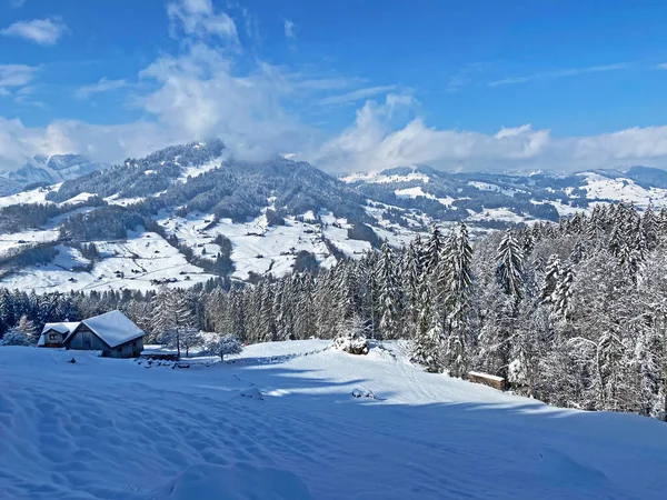 Vinter Snö Idyll Thur Floddal Eller Thurtal Mellan Alpstein Och — Stockfoto