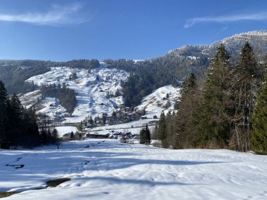 Luteren deresinin Alp Vadisi 'nde, Alpstein Dağları' nın eteklerinde ve Obertoggenburg Bölgesi 'nde - Nesslau, İsviçre (Schweiz)