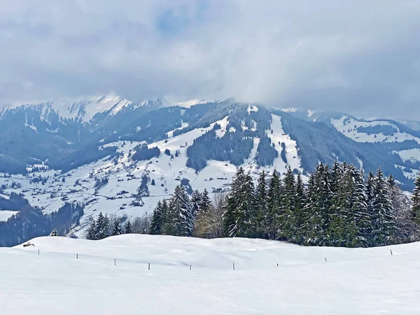 Hermoso Ambiente Invernal Valle Alpino Del Arroyo Lutheren Pie Cordillera — Foto de Stock