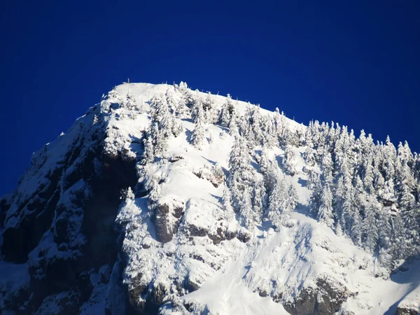 Fairytale Alpine Winter Atmosphere Snow Capped Alpine Peak Stockberg 1781 — Fotografia de Stock