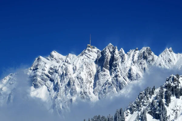 Pico Alpino Coberto Neve Santis Saentis 2502 Cordilheira Alpstein Maciço — Fotografia de Stock