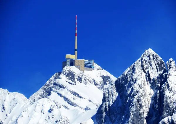 Snow Capped Alpine Peak Santis Saentis 2502 Alpstein Mountain Range — Stockfoto