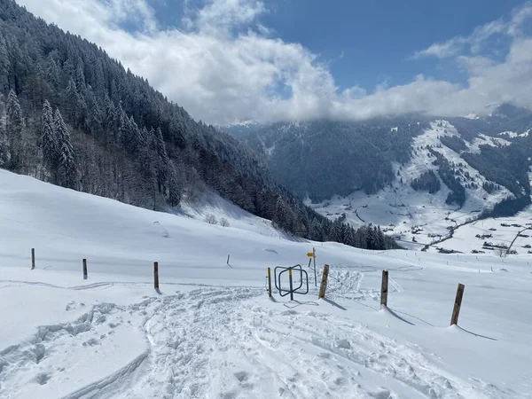 Wonderful Winter Hiking Trails Traces Slopes Alpstein Mountain Range Fresh —  Fotos de Stock