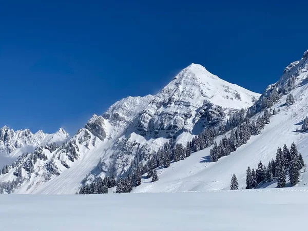 Сказочная Альпийская Зимняя Атмосфера Заснеженная Горная Вершина Лютишпиц Лютишпиц 1655 — стоковое фото