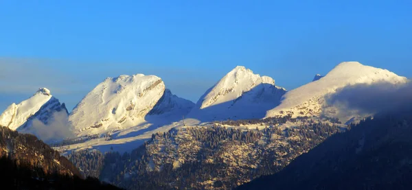 Sneeuwtoppen Van Het Zwitserse Bergmassief Churfirsten Churfursten Churfuersten Het Appenzell — Stockfoto