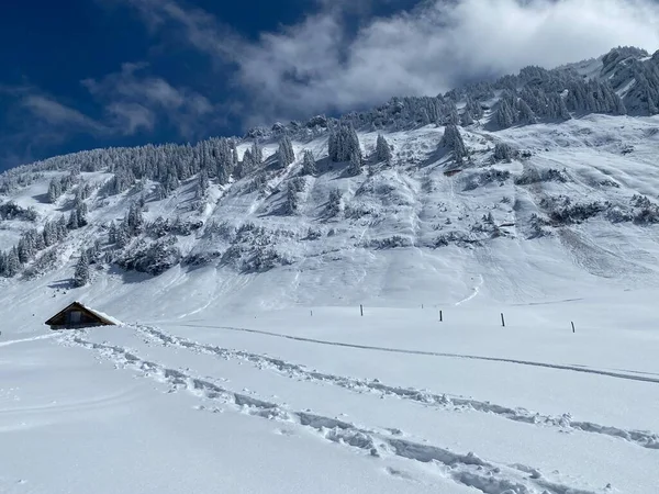 Wonderful Winter Hiking Trails Traces Slopes Alpstein Mountain Range Fresh — Stockfoto