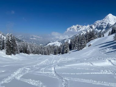 Peri masalı dağ atmosferi Alpstein dağ sırasının zirveleri ve Appenzell masif, Nesslau (Obertoggenburg bölgesi) - İsviçre 'nin St. Gallen Kantonu (Schweiz)