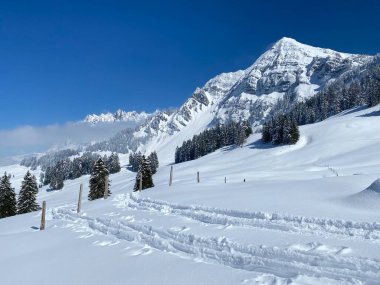 Peri masalı dağ atmosferi Alpstein dağ sırasının zirveleri ve Appenzell masif, Nesslau (Obertoggenburg bölgesi) - İsviçre 'nin St. Gallen Kantonu (Schweiz)