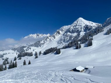 Peri masalı dağ atmosferi Alpstein dağ sırasının zirveleri ve Appenzell masif, Nesslau (Obertoggenburg bölgesi) - İsviçre 'nin St. Gallen Kantonu (Schweiz)