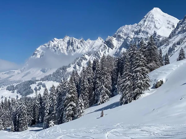 Baśniowa Alpejska Zimowa Atmosfera Szczyty Pasma Górskiego Alpstein Masyw Appenzell — Zdjęcie stockowe
