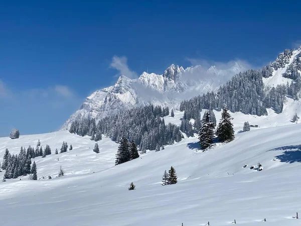 Fairytale Alpine Winter Atmosphere Peaks Alpstein Mountain Range Appenzell Massif — Stockfoto