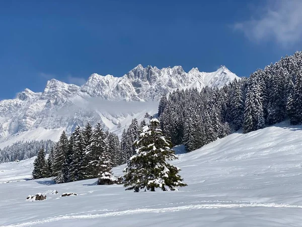 Conto Fadas Atmosfera Inverno Alpino Picos Cordilheira Alpstein Maciço Appenzell — Fotografia de Stock