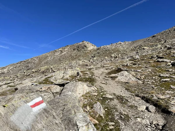 瑞士达沃斯 格劳森州Silvretta阿尔卑斯山山脉和瑞士阿尔卑斯山地块的远足或登山路线 瑞士格劳恩登登 施韦兹 — 图库照片