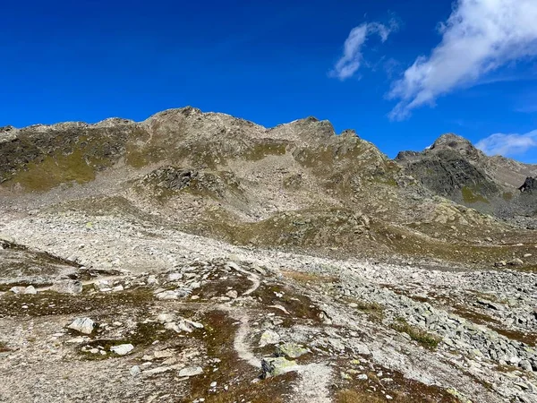 瑞士达沃斯 格劳森州Silvretta阿尔卑斯山山脉和瑞士阿尔卑斯山地块的远足或登山路线 瑞士格劳恩登登 施韦兹 — 图库照片