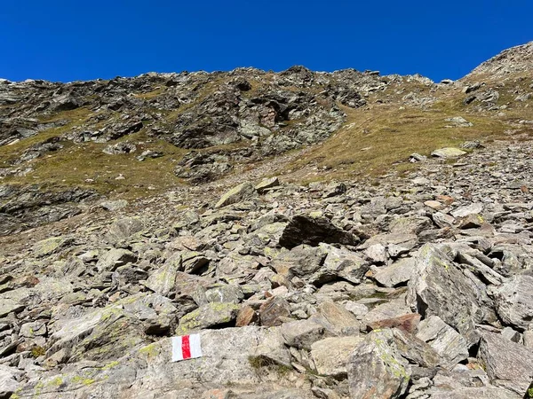 Señalización Señalización Alpinismo Las Laderas Del Valle Alpino Fluelatal Fluela —  Fotos de Stock