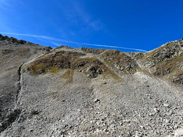 Erozja Skał Kamieni Piasku Masywie Górskim Alp Szwajcarskich Davos Kanton — Zdjęcie stockowe