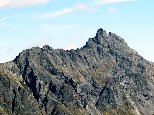 Pico Alpino Rochoso Unghurhorner Unghuerhoerner 2994 Cordilheira Dos Alpes Silvretta — Fotografia de Stock