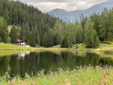 Alp dağı Schwarzsee Gölü veya Davos ve Klosters turizm kasabaları arasındaki Kara Göl - İsviçre Grison Kantonu, İsviçre (Kanton Graubuenden, Schweiz)