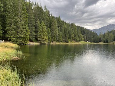 Alp dağı Schwarzsee Gölü veya Davos ve Klosters turizm kasabaları arasındaki Kara Göl - İsviçre Grison Kantonu, İsviçre (Kanton Graubuenden, Schweiz)