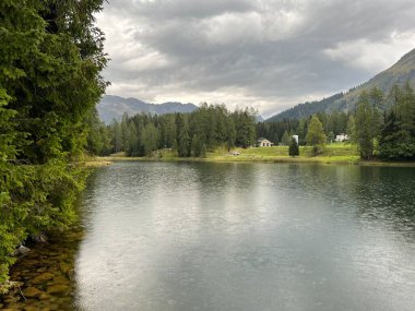 Alp dağı Schwarzsee Gölü veya Davos ve Klosters turizm kasabaları arasındaki Kara Göl - İsviçre Grison Kantonu, İsviçre (Kanton Graubuenden, Schweiz)