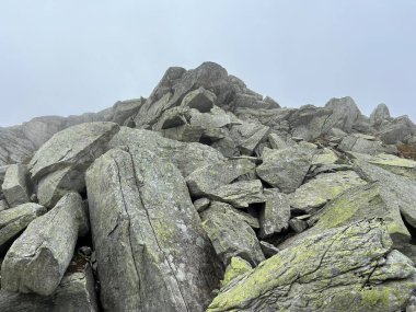 İsviçre 'nin sonbahar mevsiminde ve St. Gotthard geçidinde (Gotthardpass) kayalar ve taşlar, Airolo - Ticino Kantonu (Tessin), İsviçre (Schweiz)